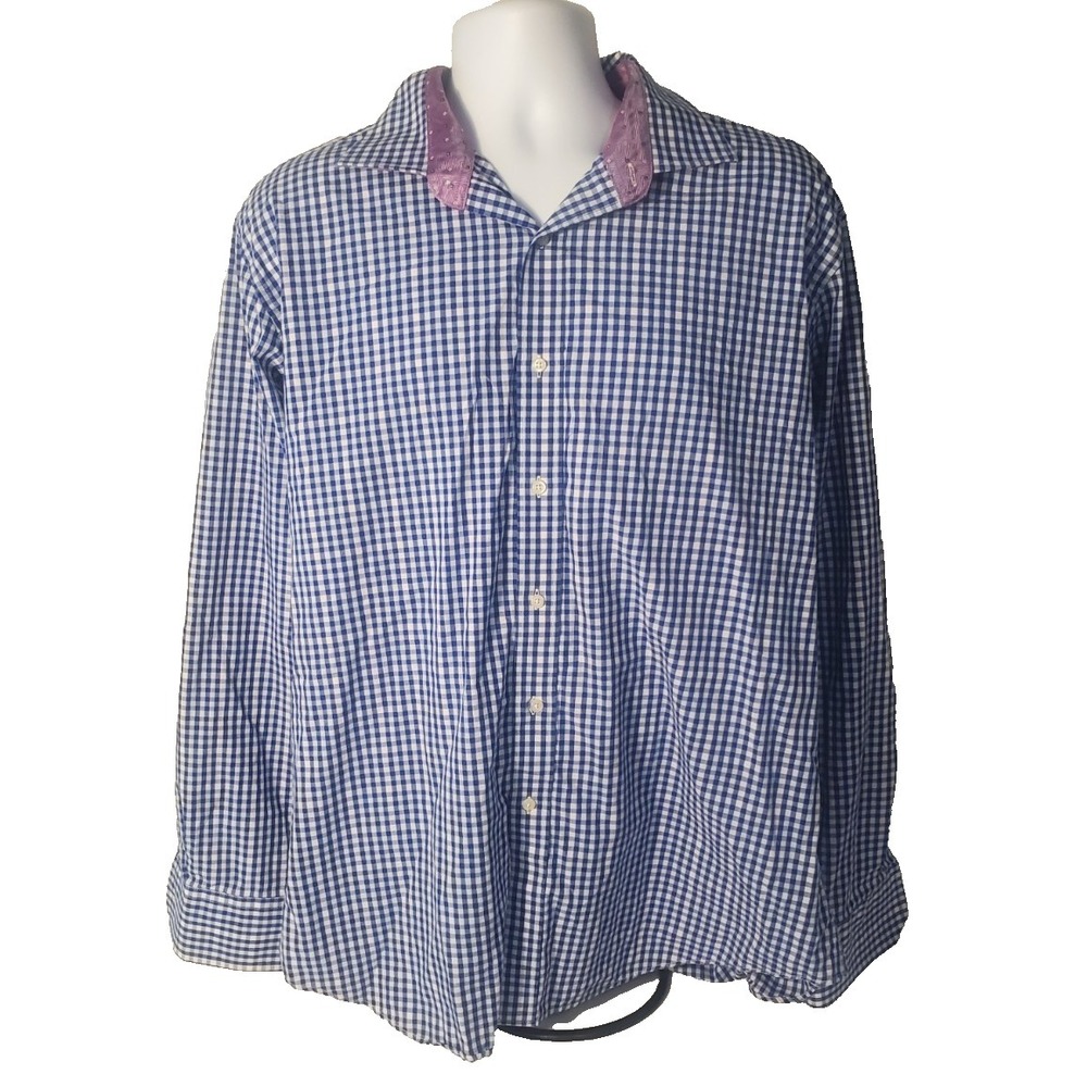 Bristol‎ & Bull Men's Size 2XL Blue Shirt Button Up Long Sleeves Gingham Pattern